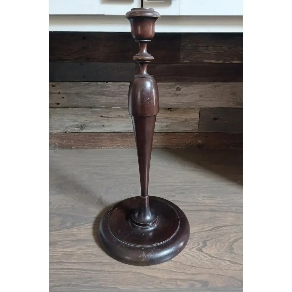 Antique Tall Hand Turned Carved Wood Candlestick
